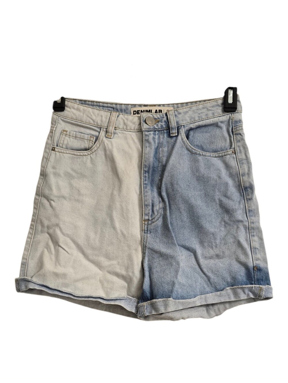 Denim Lab Two-Tone Blue High Rise Denim Shorts Y2K Color Block Ombre S